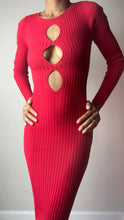 Load image into Gallery viewer, Red Bow Knit Cutout Maxi Dress
