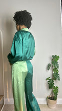 Load image into Gallery viewer, Emerald Green Color Block Satin Pant Set
