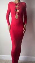 Load image into Gallery viewer, Red Bow Knit Cutout Maxi Dress