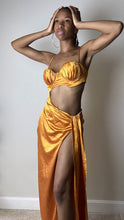 Load image into Gallery viewer, Marigold Satin Cutout Maxi Dress with Thigh Slit