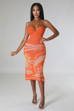 Load image into Gallery viewer, Island Vibe Orange Tropical Print Knit Midi Dress