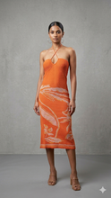 Load image into Gallery viewer, Island Vibe Orange Tropical Print Knit Midi Dress