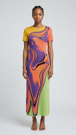 Load image into Gallery viewer, Lava Wave Purple Multicolor Knit Midi Dress
