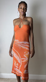 Load image into Gallery viewer, Island Vibe Orange Tropical Print Knit Midi Dress
