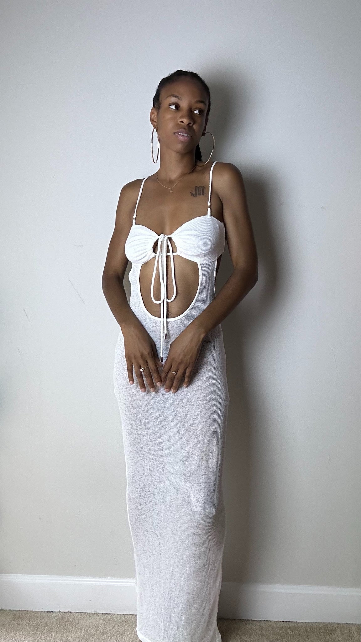 white knit cutout dress White Knit Cutout Mini Dress by Cult Gaia