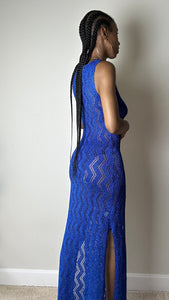 Ocean Blue Metallic Knit Maxi Dress