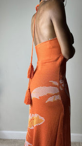 Island Vibe Orange Tropical Print Knit Midi Dress
