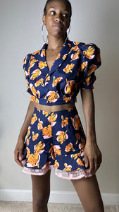 Navy Floral Print Short Set