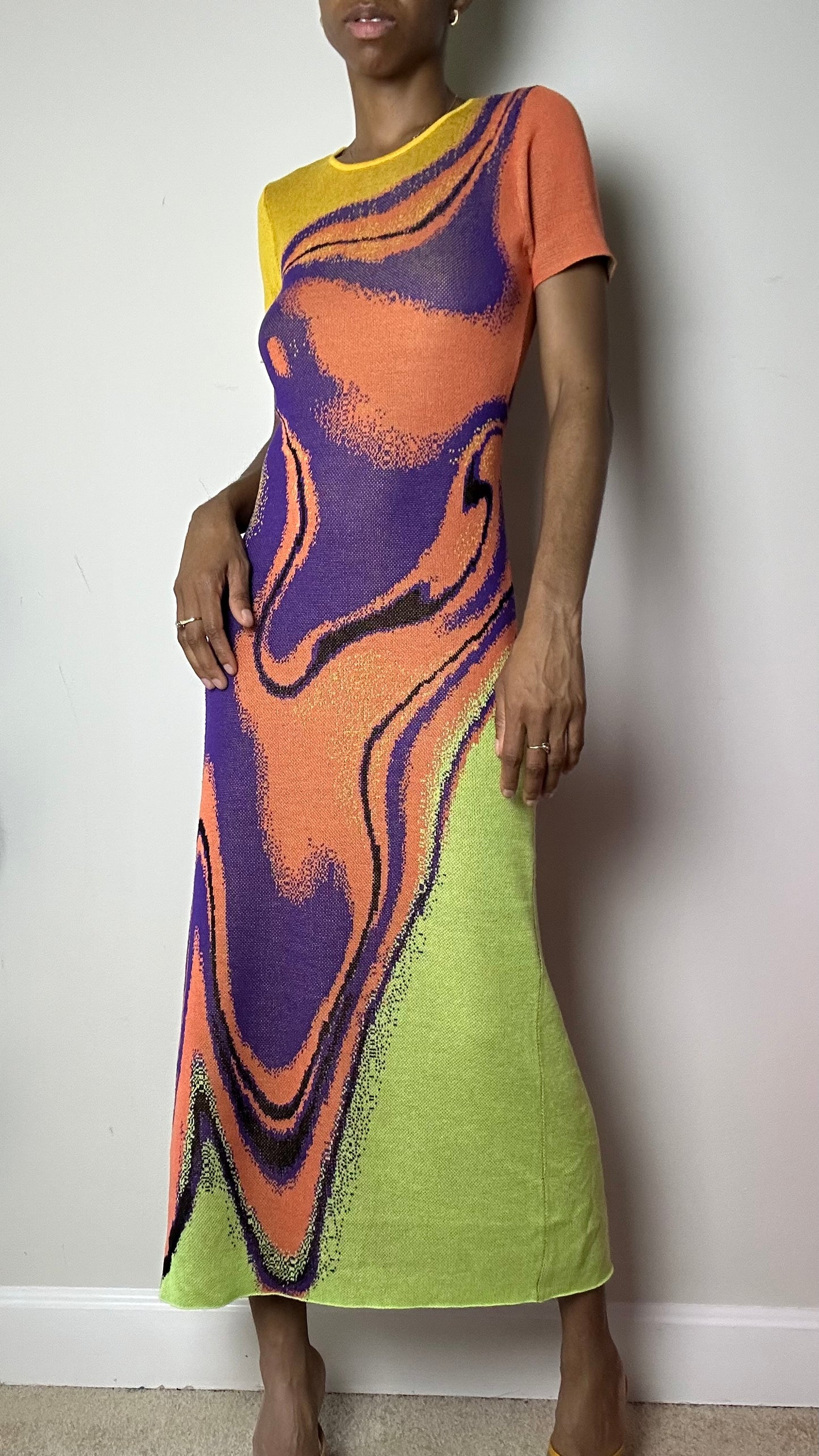 Lava Wave Purple Multicolor Knit Midi Dress