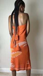 Island Vibe Orange Tropical Print Knit Midi Dress