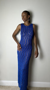 Ocean Blue Metallic Knit Maxi Dress