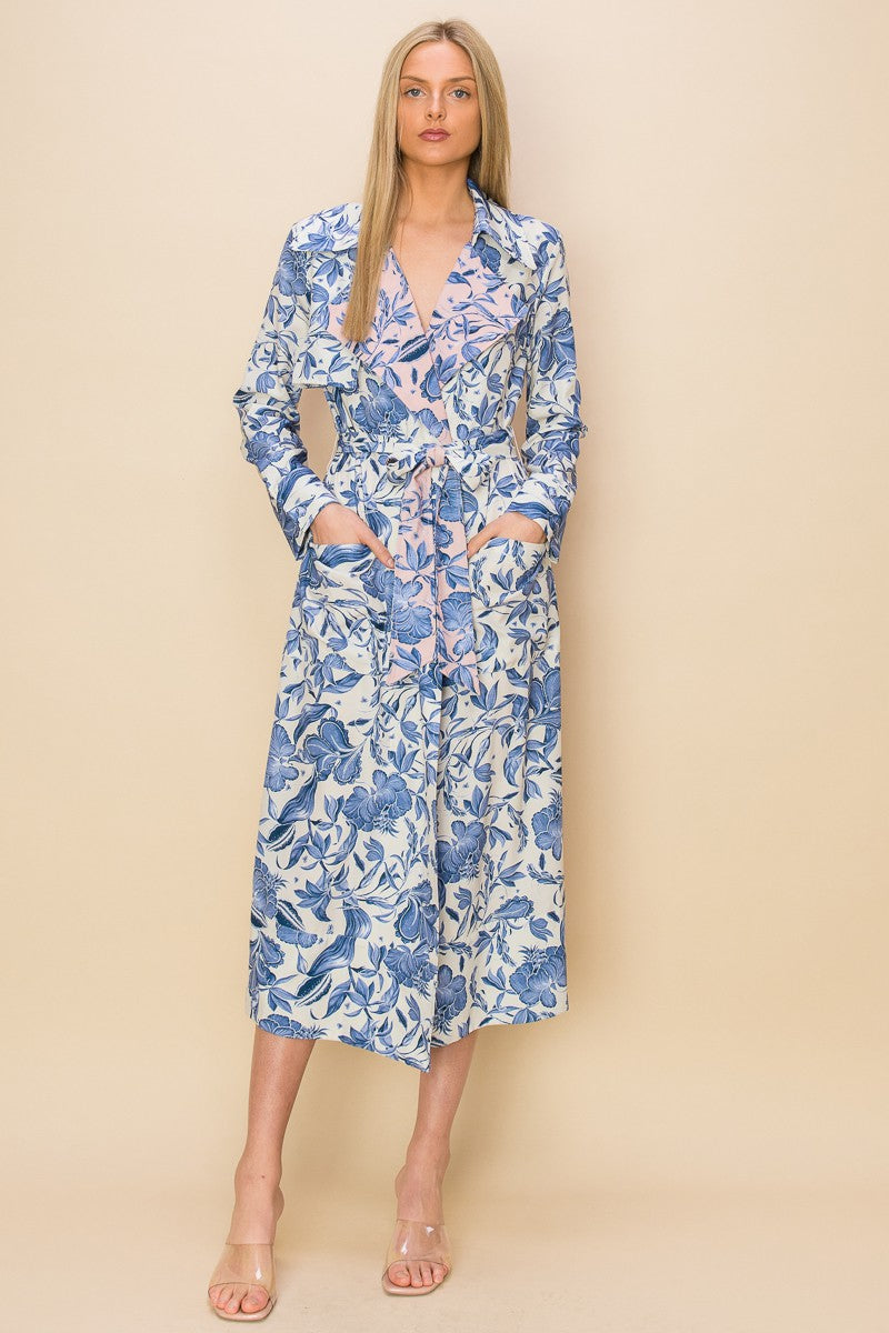 Floral Two Tone Trench Coat