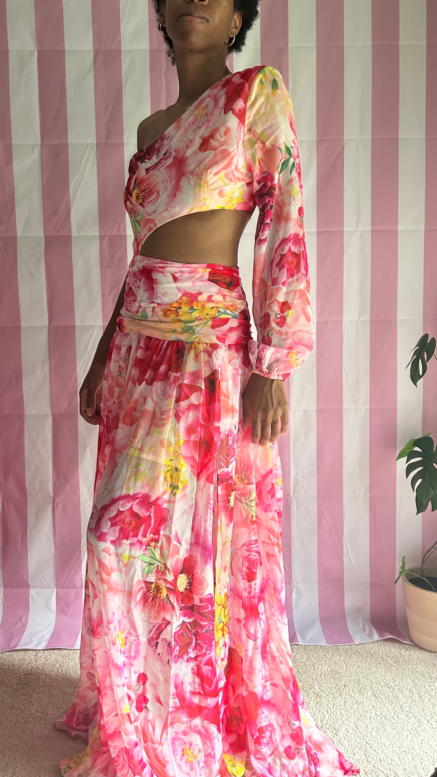 Garden Party One Shoulder Floral Print Maxi Dress