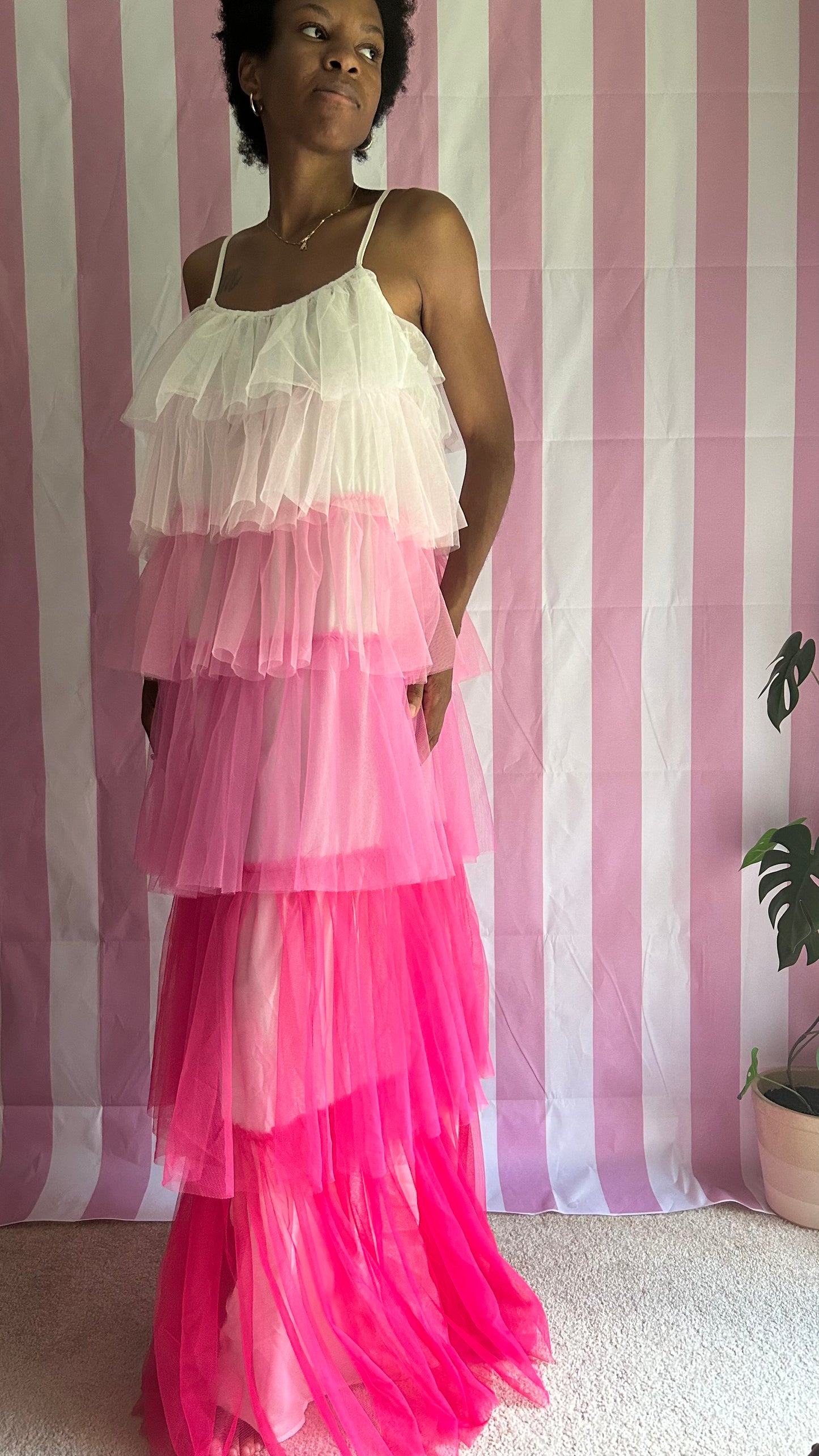 Pink Tiered Ruffle Maxi Dress