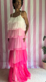Load image into Gallery viewer, Pink Tiered Ruffle Tulle Maxi Dress
