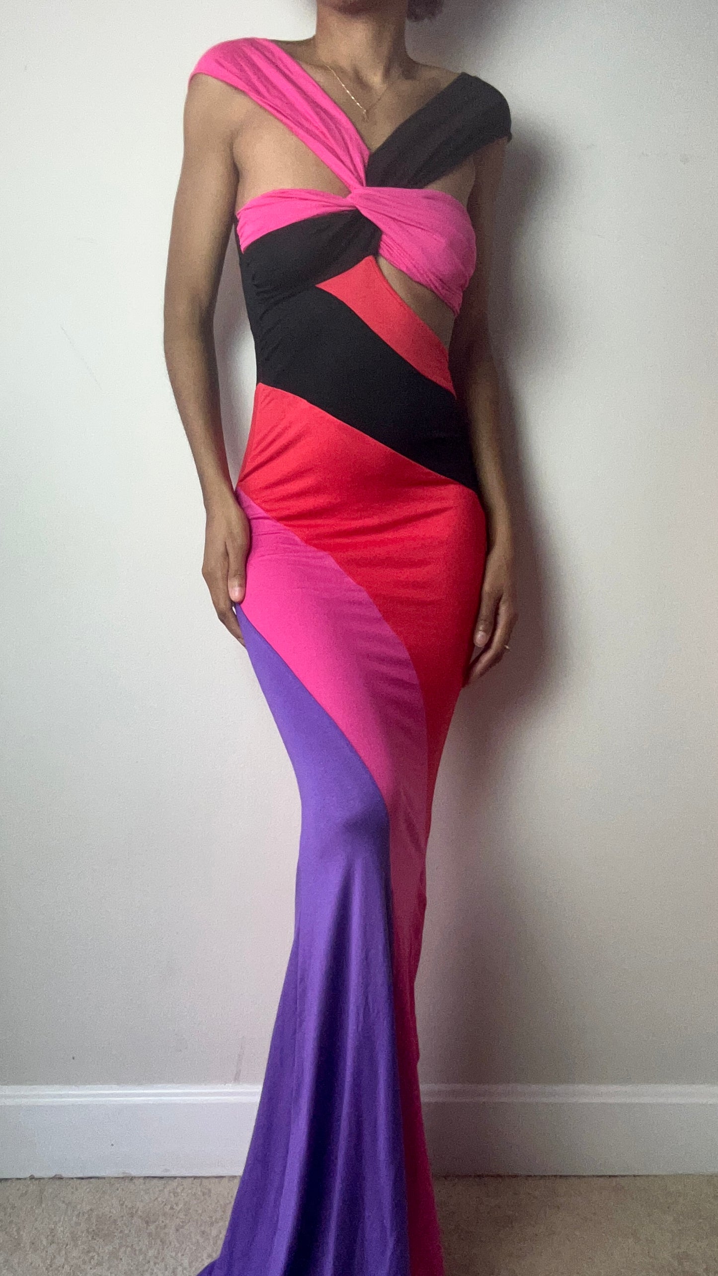 Candy Girl Pink Color Block Off Shoulder Maxi Dress