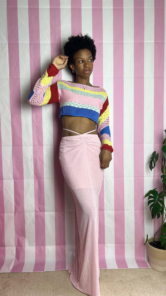 Live In Color Striped Cropped Crochet Sweater