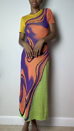 Load image into Gallery viewer, Lava Wave Purple Multicolor Knit Midi Dress
