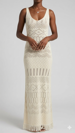 Load image into Gallery viewer, Tulum Crochet Knit Tassel Hem Maxi Dress
