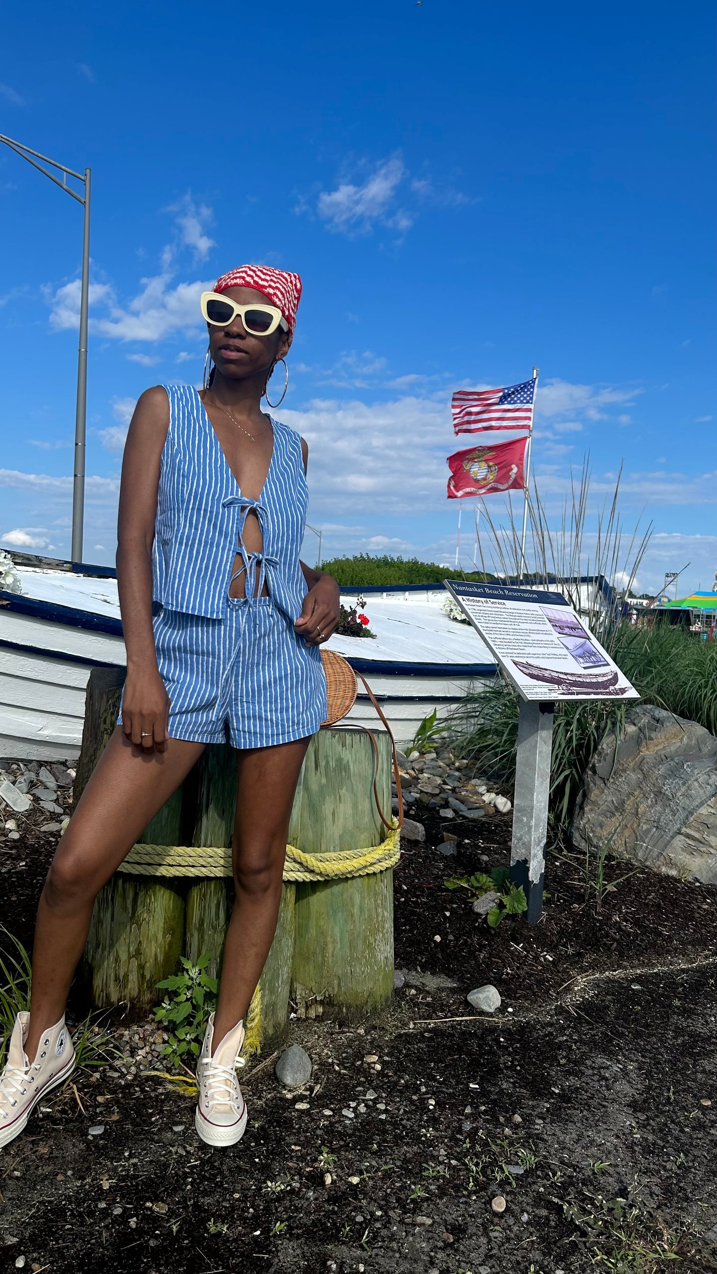 Americana Striped Denim Short Set