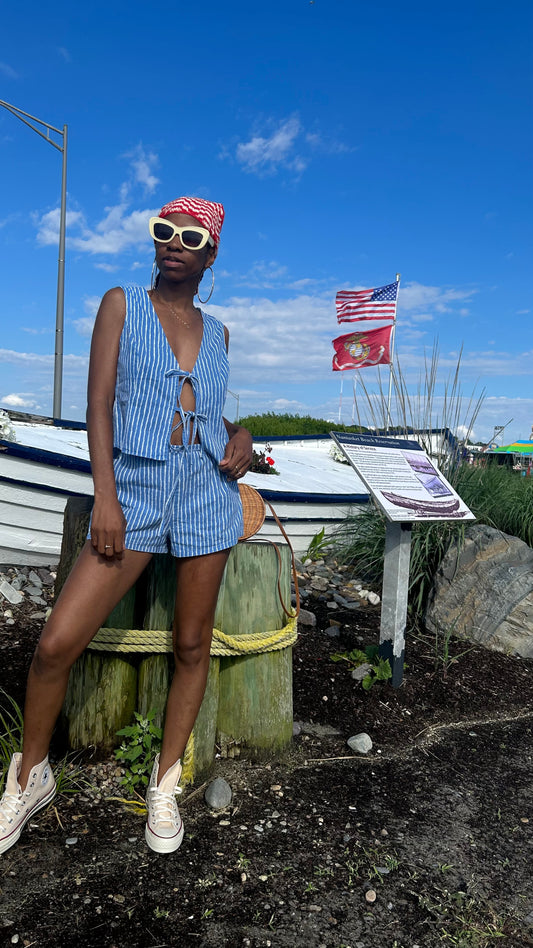 Americana Striped Denim Short Set