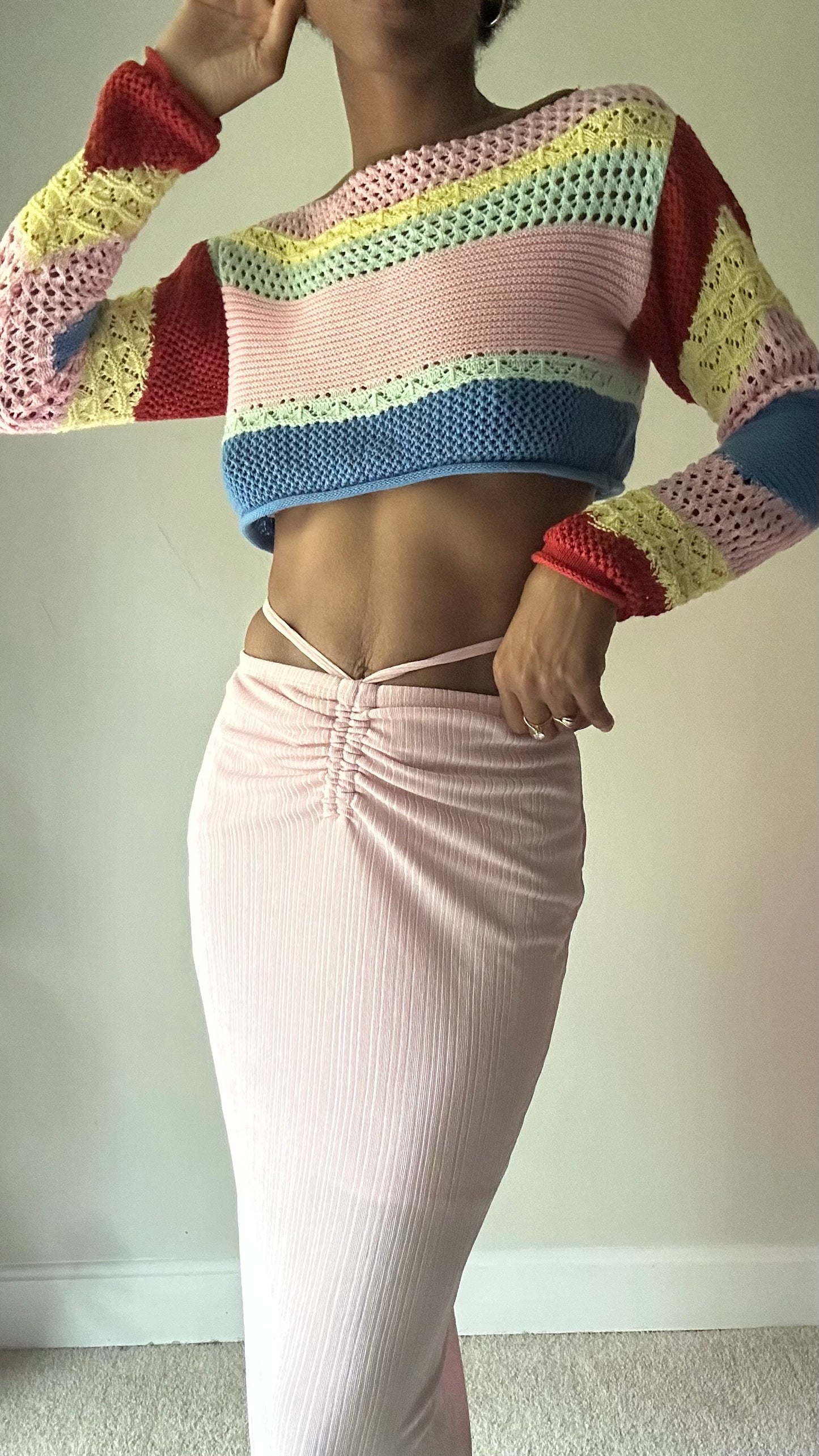 Live In Color Striped Cropped Crochet Sweater