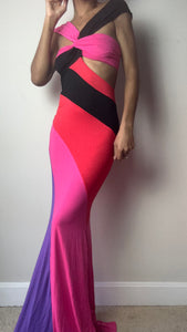 Candy Girl Pink Color Block Off Shoulder Maxi Dress