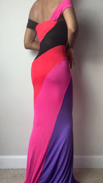 Load image into Gallery viewer, Candy Girl Pink Color Block Off Shoulder Maxi Dress
