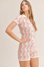 Load image into Gallery viewer, Don’t Blush Wave Knit Romper
