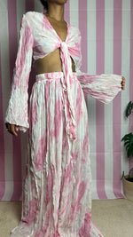 Load image into Gallery viewer, Pink Crinkled Tie Dye Flared Pant Set
