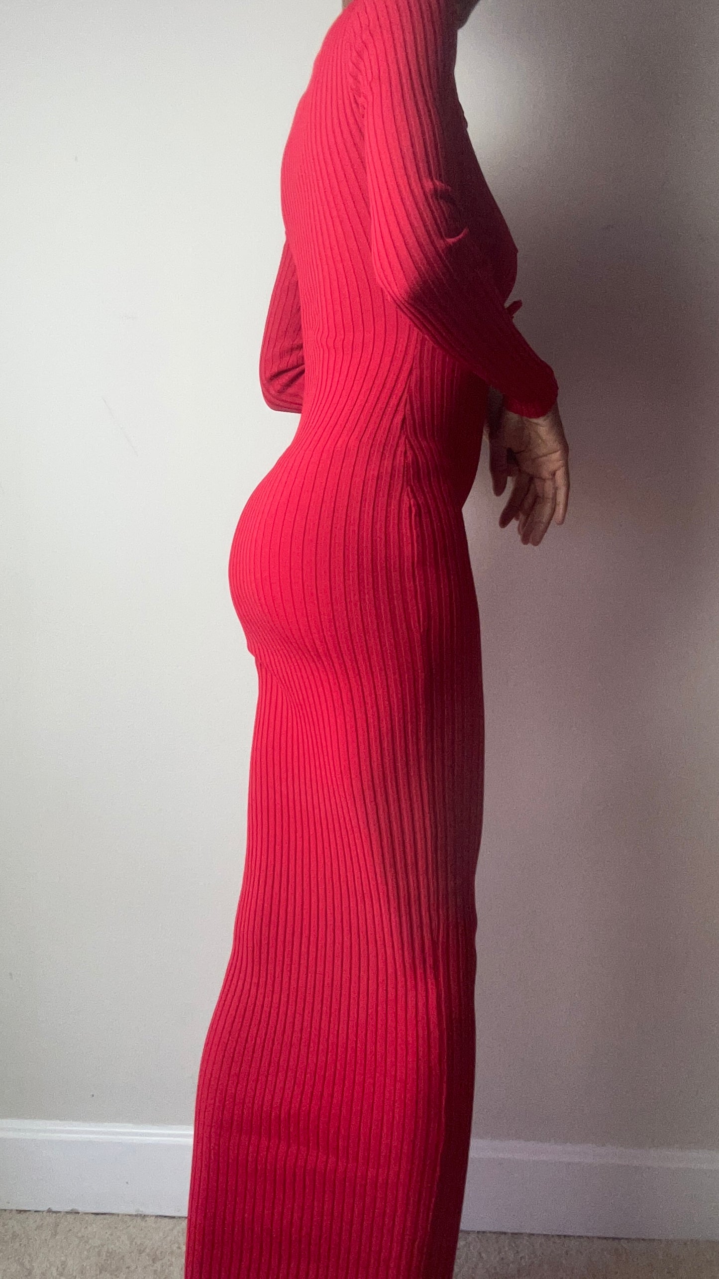 Red Bow Knit Cutout Maxi Dress