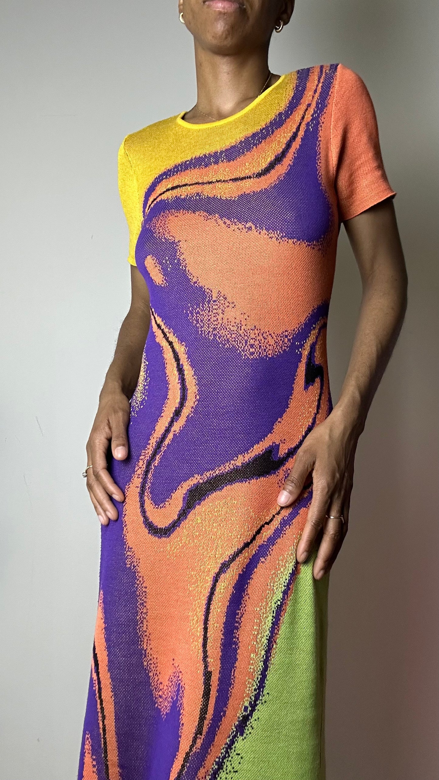 Lava Wave Purple Multicolor Knit Midi Dress