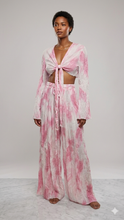 Load image into Gallery viewer, Pink Crinkled Tie Dye Flared Pant Set
