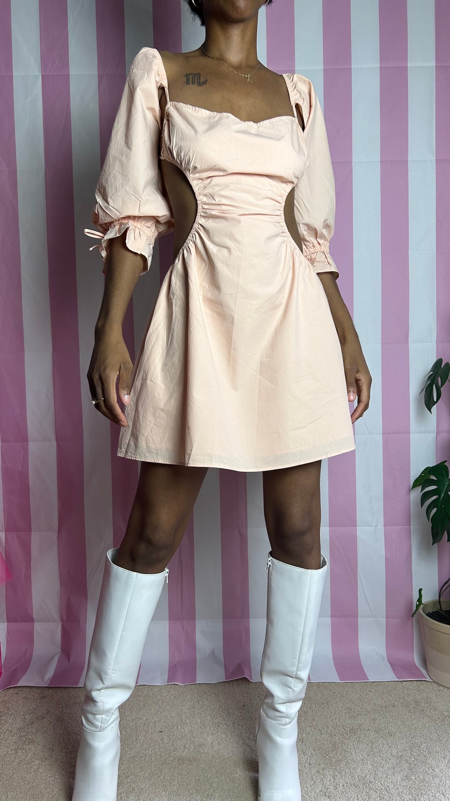 Blush Pink Baby Doll Cutout Mini Dress