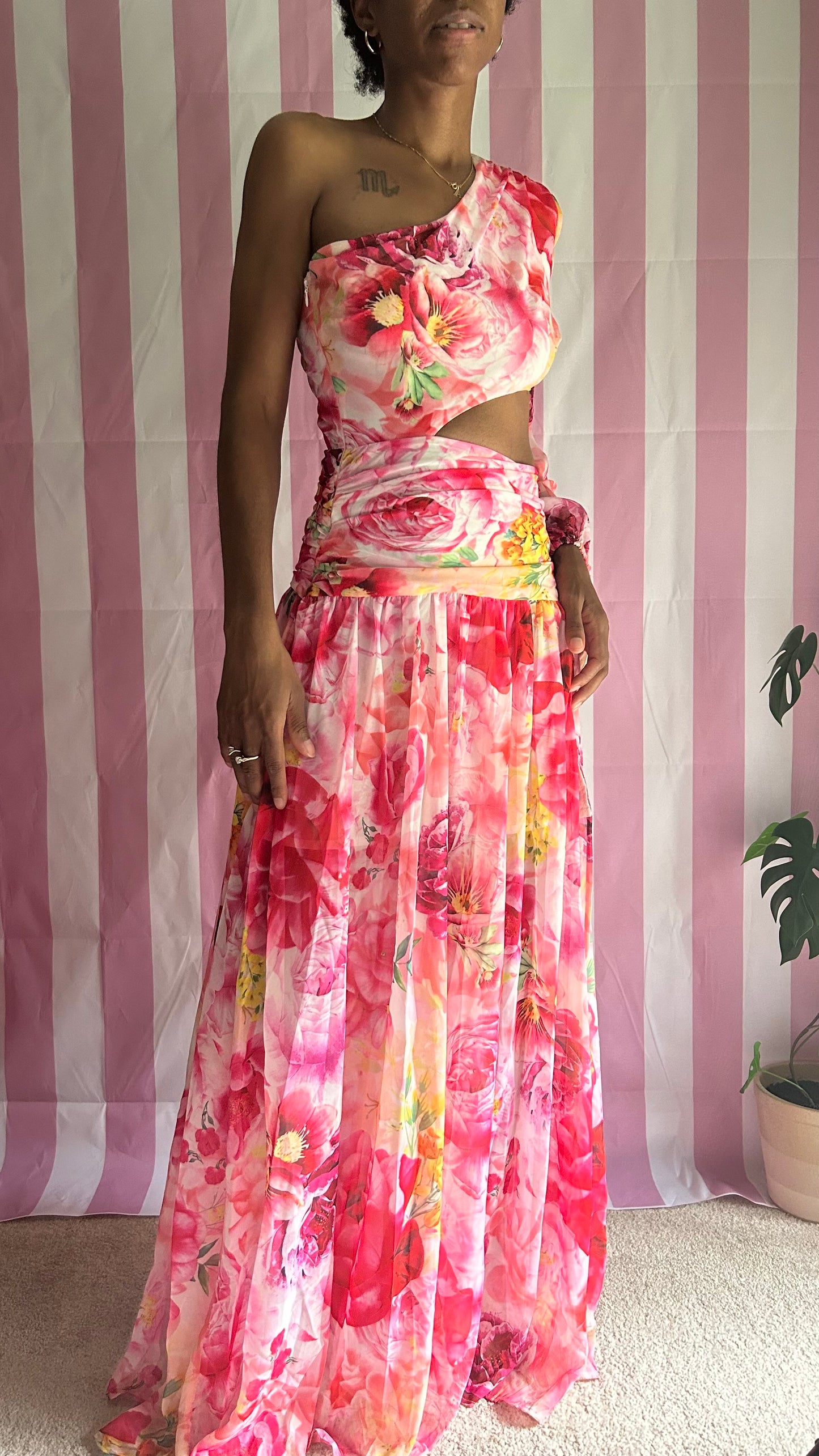 Garden Party One Shoulder Floral Print Maxi Dress