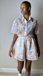 Load image into Gallery viewer, In the Mix Eyelet Tropical Print Short Set
