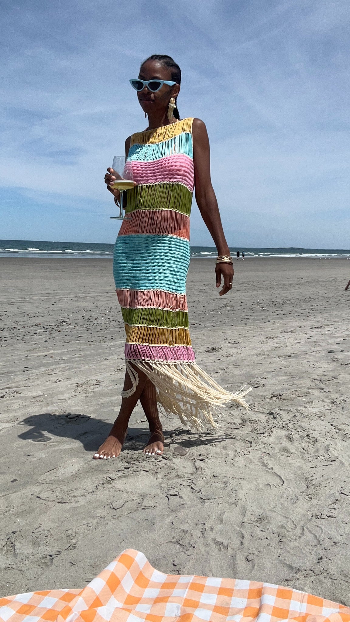 Lost In Paradise Rainbow Fringe Crochet Knit Midi Dress TxC Clothing Lost In Paradise Rainbow Fringe Crochet Knit Midi Dress TxC Clothing