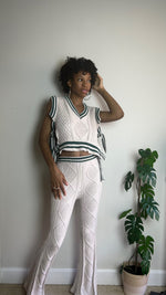 Load image into Gallery viewer, Varsity Cable Knit Sweater Pant Set
