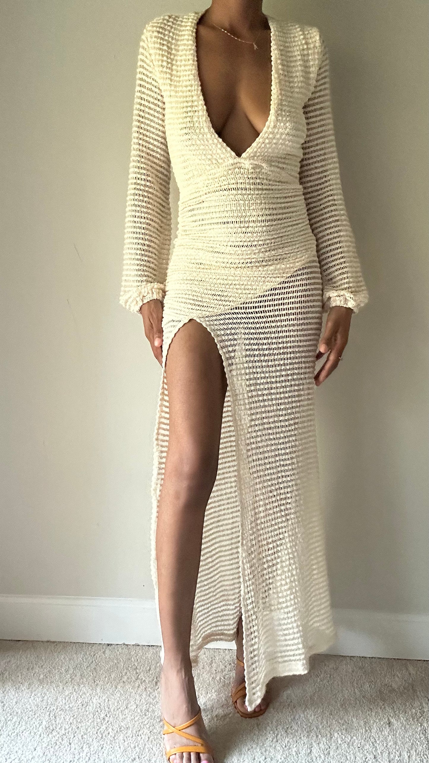 Fly Me Out Cream Crochet Maxi Dress