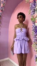 Load image into Gallery viewer, Lilac Ruched Halter Neck Peplum Romper
