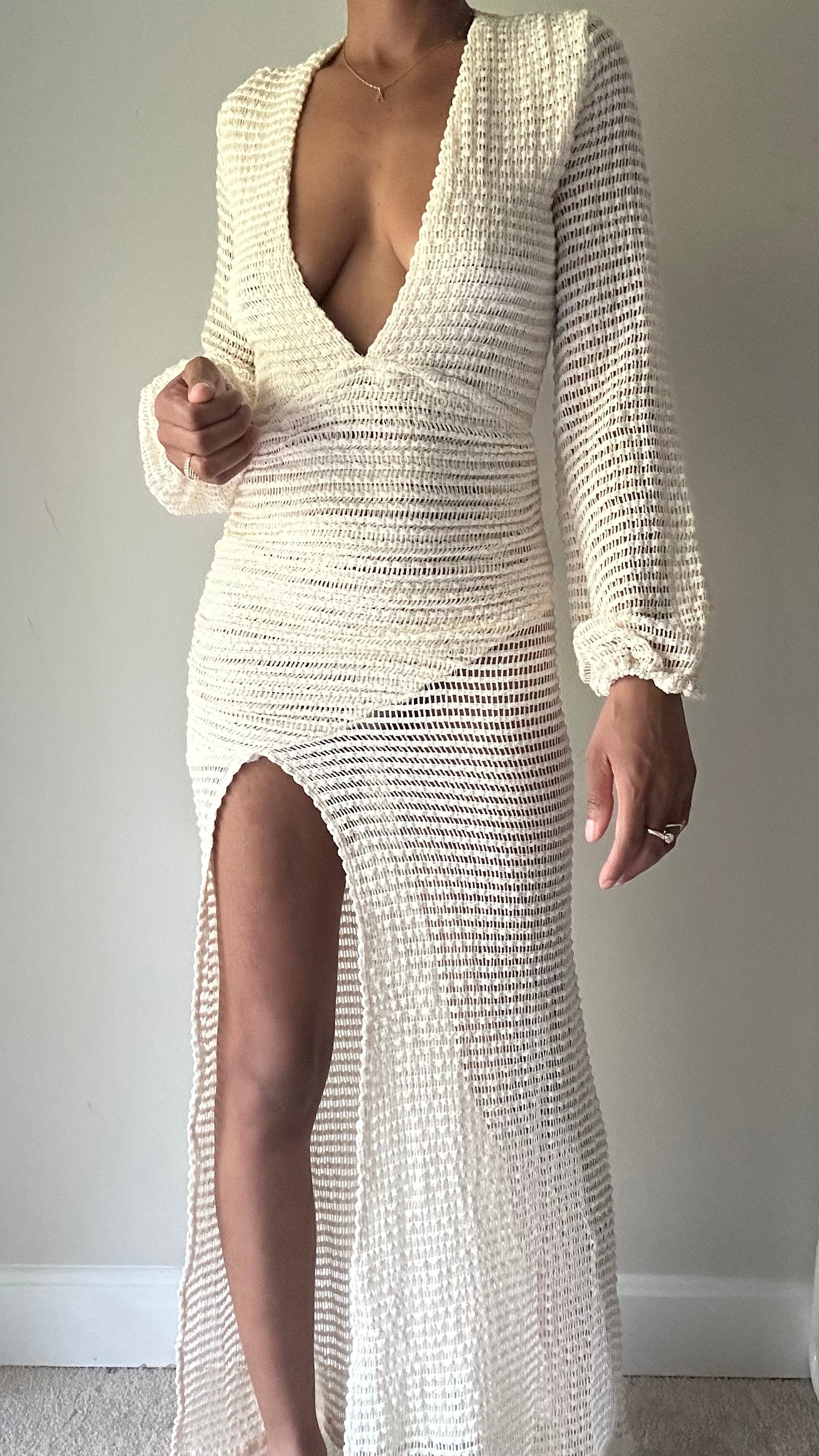 Fly Me Out Cream Crochet Maxi Dress