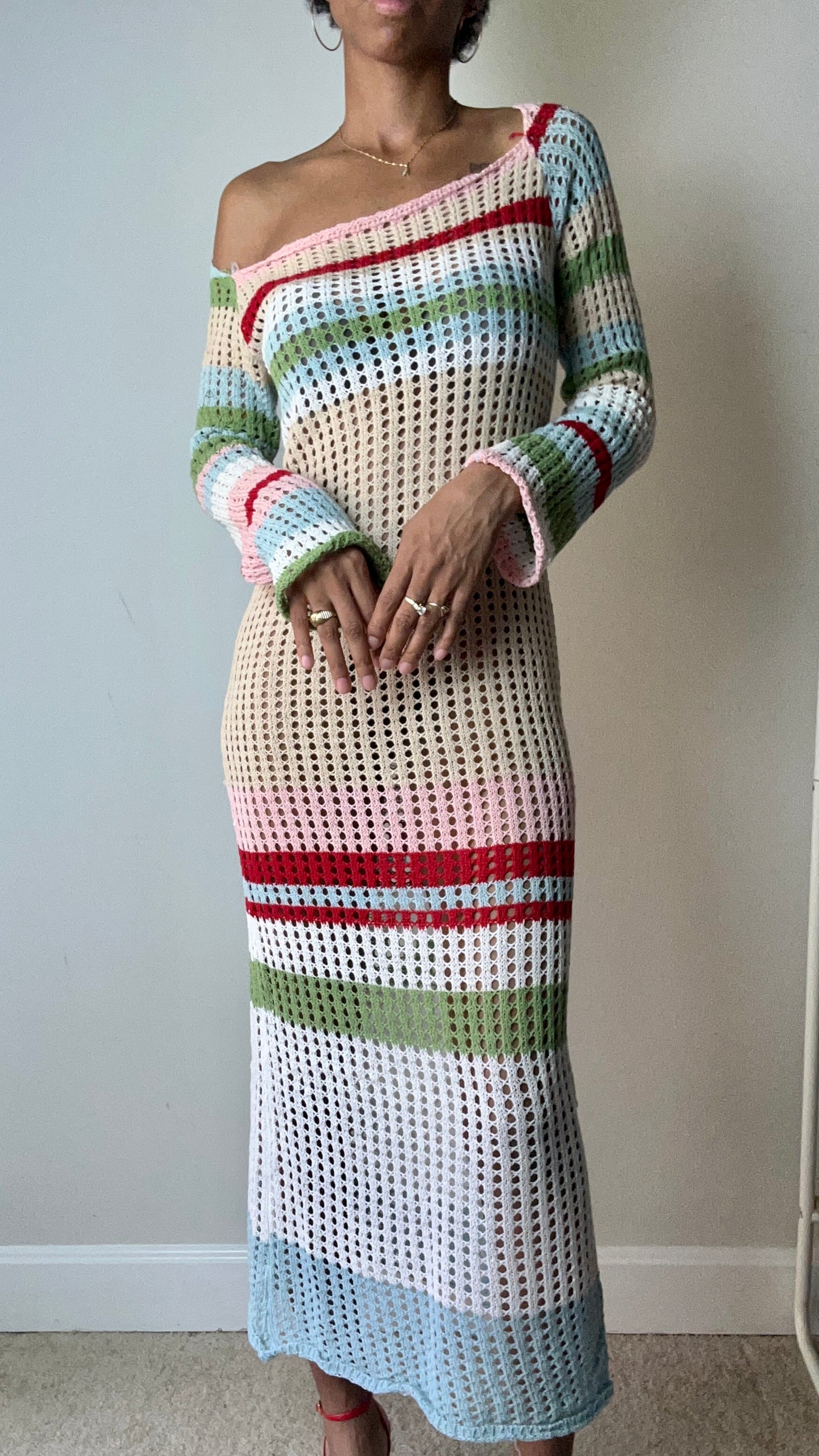 Striped Crochet Midi Dress