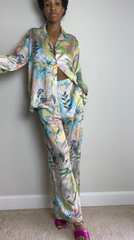 Load image into Gallery viewer, Palm Springs Tropical Print Satin Pant Set
