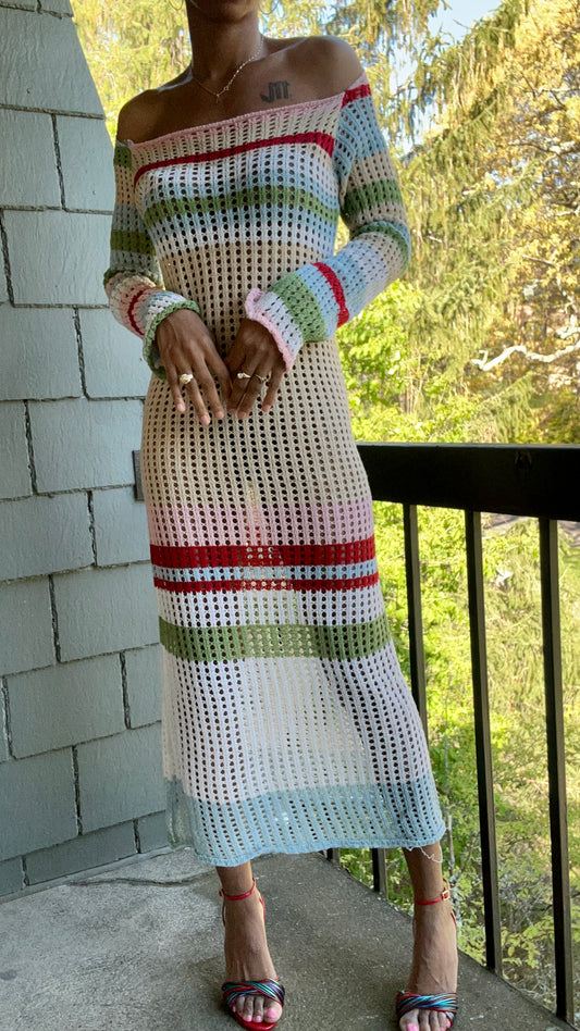 Striped Crochet Midi Dress