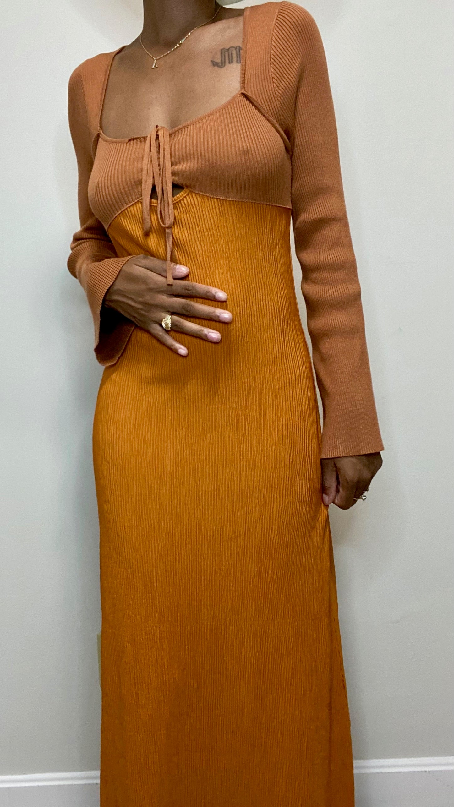 Two Tone Rust Maxi Dress