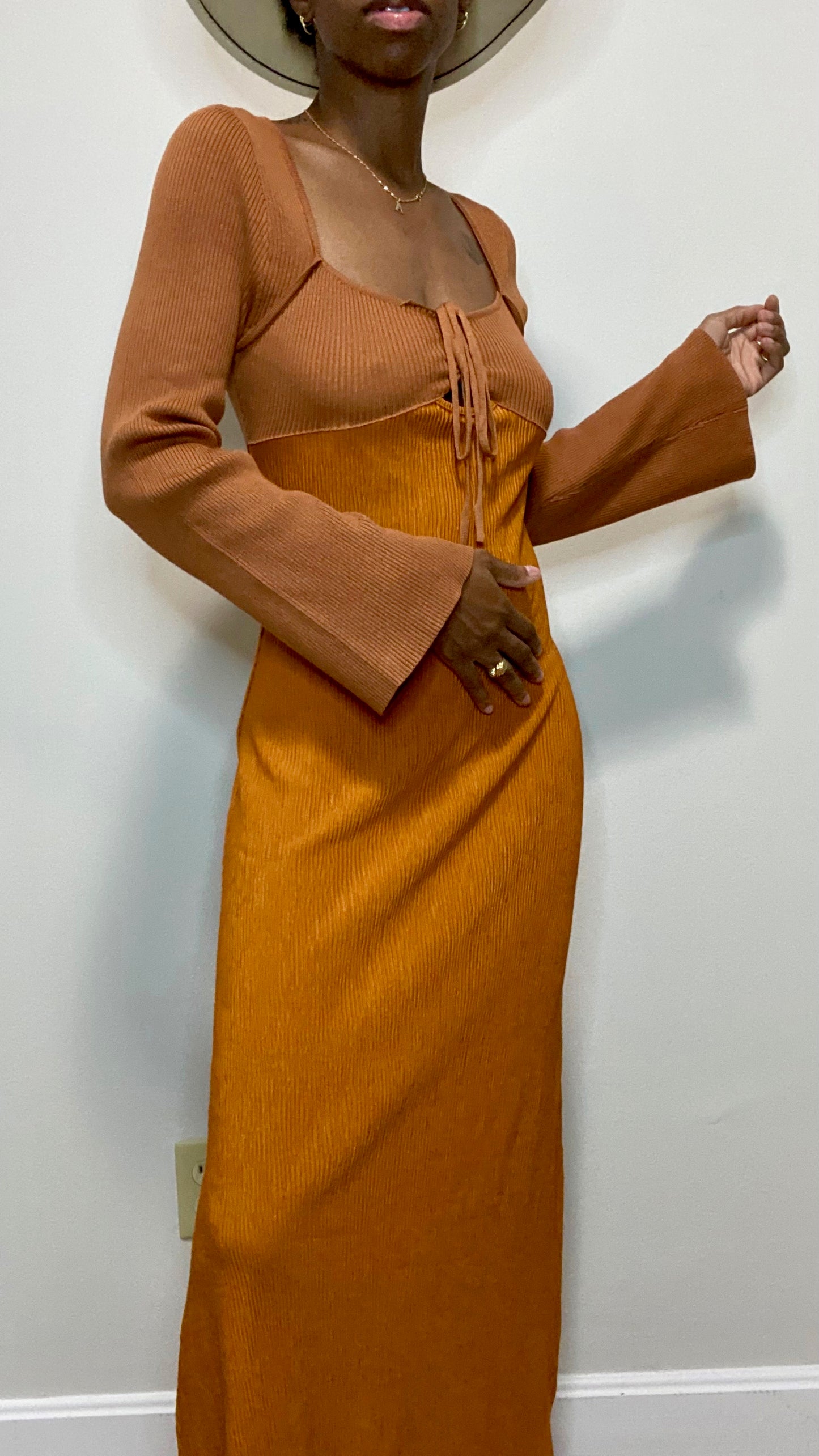 Two Tone Rust Maxi Dress