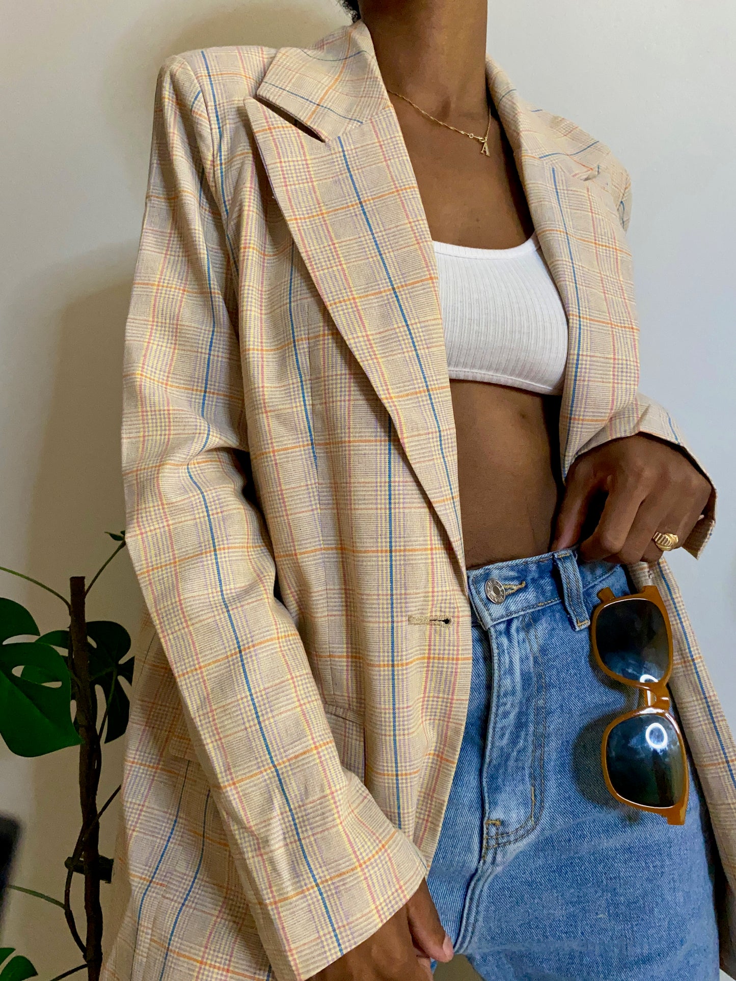 Vintage Plaid Boyfriend Blazer