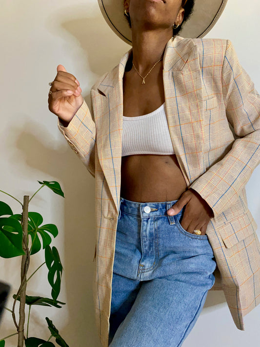 Vintage Plaid Boyfriend Blazer