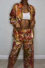 Load image into Gallery viewer, Everything&#39;s Golden Paisley Print Satin Pants
