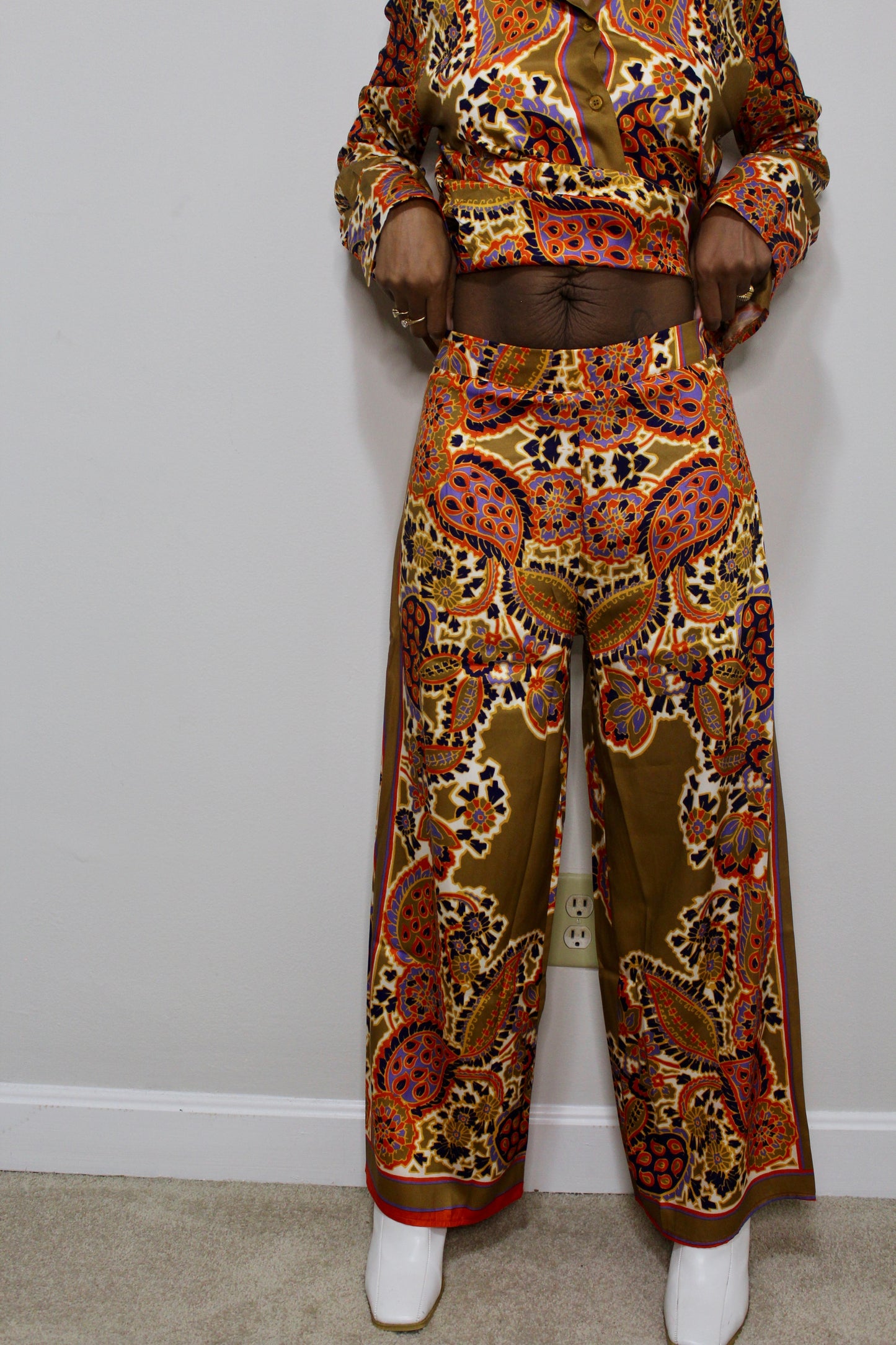 Everything's Golden Paisley Print Satin Pants